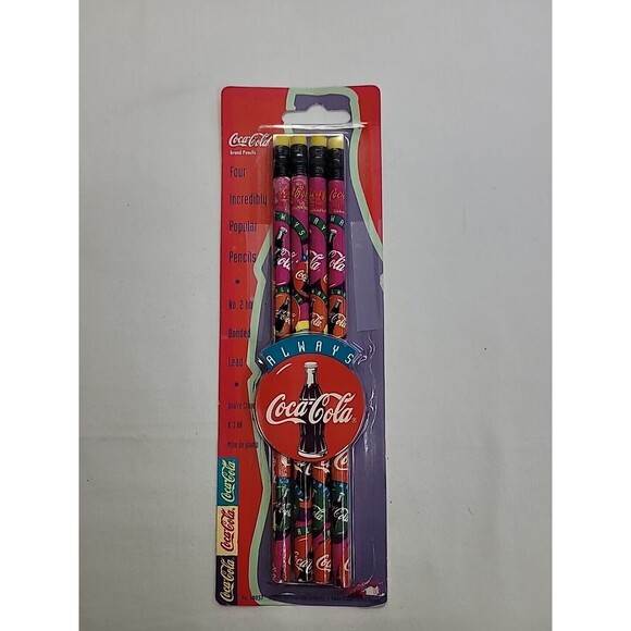 VINTAGE 4 COKE COCA COLA #2 PENCILS Pentech 1995 Made In USA Pop Soda - Picture 1 of 3